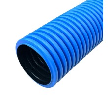 Труба гофрированная двустенная ПНД жесткая тип 750 (SN8) синяя д200 6м (12м/уп) (с муфтой, без колец)  PR15.0192  Промрукав