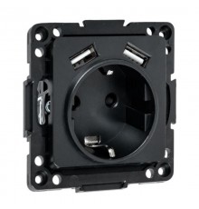 Стокгольм Механизм Розетки 1-местной с/з, USB 2A 16А винтовые клеммы черный с защ. штор.  EZR16-2USB-typeA  EKF