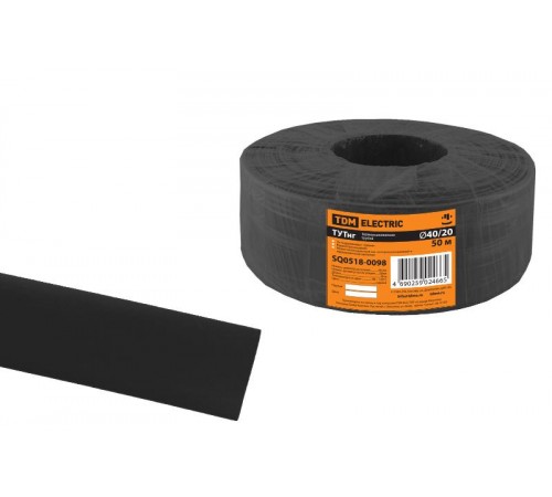 Термоусаживаемая трубка ТУТнг 40/20 черная (50 м/ролл)   SQ0518-0098  TDM