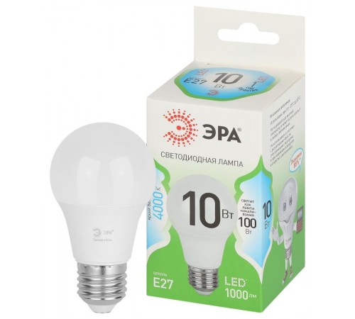 Лампа светодиодная  GREEN LINE LED A60-10W-840-E27 GL E27 10 Вт груша яркий белый свет  Б0067135  ЭРА