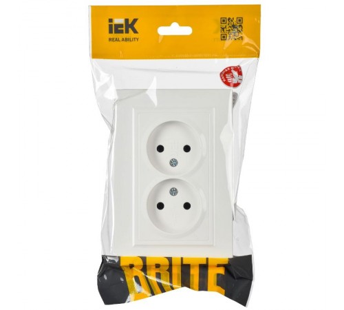 BRITE Розетка 2-ая без заземления без шторок10А в сборе РС12-2-БрБ белый  BR-R20-10-K01-F  IEK