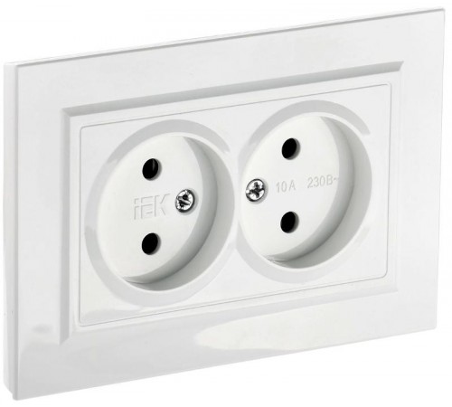 BRITE Розетка 2-ая без заземления без шторок10А в сборе РС12-2-БрБ белый  BR-R20-10-K01-F  IEK