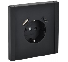 FORTE&PIANO Розетка с заземлением, со шторками в/к 16А USB A+C 18Вт FP147 черный  FP-R14-16-U22-018-K02  IEK