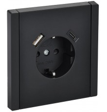 FORTE&PIANO Розетка с заземлением, со шторками в/к 16А USB A+C 18Вт FP147 черный  FP-R14-16-U22-018-K02  IEK