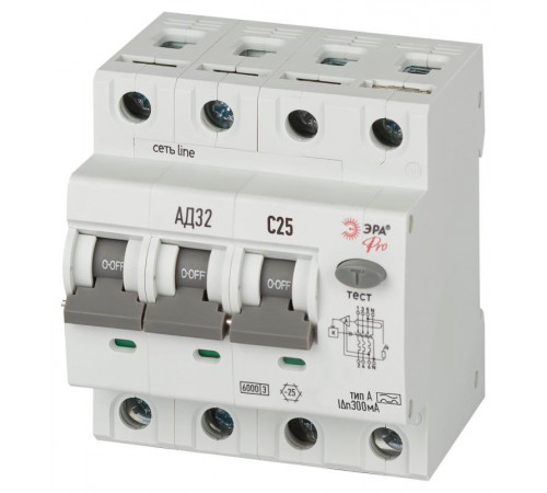 АВДТ 6кА  PRO D326E4C25A300 АД-32 электронное 3P+N C25 300мА тип A   Б0059213  ЭРА