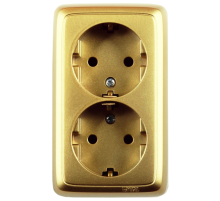 Розетка открытой установки, двухместная, с заземляющим контактом, цвет золото  РА16-151-07  HEGEL