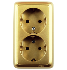 Розетка открытой установки, двухместная, с заземляющим контактом, цвет золото  РА16-151-07  HEGEL
