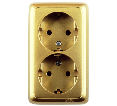 Розетка открытой установки, двухместная, с заземляющим контактом, цвет золото  РА16-151-07  HEGEL