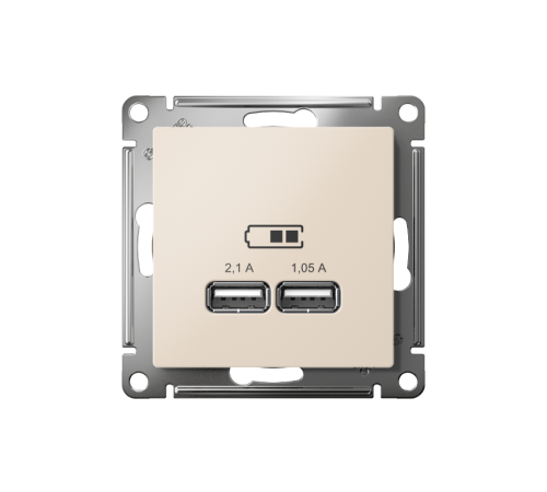 AtlasDesign Бежевый Розетка USB, 5В, 1 порт x 2,1 А, 2 порта х 1,05 А, механизм  ATN000233  SE