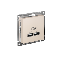 AtlasDesign Бежевый Розетка USB, 5В, 1 порт x 2,1 А, 2 порта х 1,05 А, механизм  ATN000233  SE