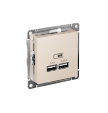 AtlasDesign Бежевый Розетка USB, 5В, 1 порт x 2,1 А, 2 порта х 1,05 А, механизм  ATN000233  SE