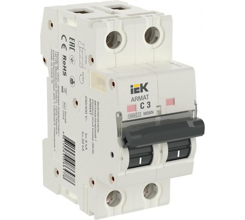 Выключатель автоматический двухполюсный M06N 2P C 3А 6кА ARMAT  AR-M06N-2-C003  IEK