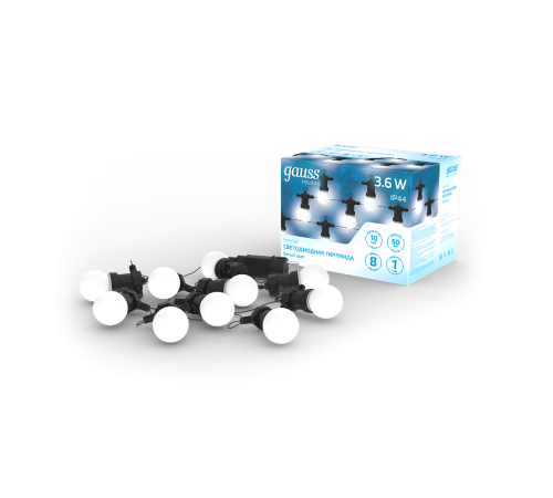 Гирлянда светодиодная "Белт Лайт" серия Holiday, 10 ламп, 7,7 м, IP44, белый, 1/6  HL062  Gauss