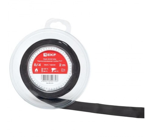 Термоусаживаемая трубка ТУТ нг 8/4 черная ролик 2 м tut-8-b-bEKF
