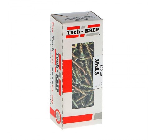 Саморезы универсальные 30х4,5 мм (200 шт) желтые - коробка с окном ( 0,424 кг)  102252  Tech-KREP