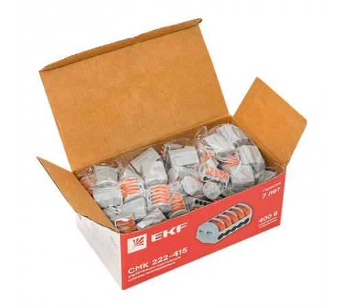 Строительно-монтажная клемма СМК 222-415 с рычагом 5 отверстий 0,08-2,5мм2  (100шт.) EKF PROxima  plc-smk-415  EKF