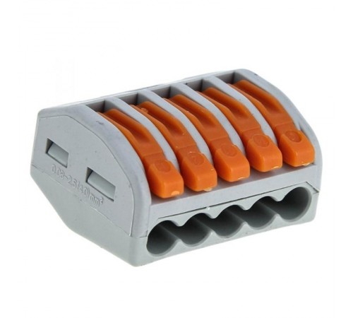 Строительно-монтажная клемма СМК 222-415 с рычагом 5 отверстий 0,08-2,5мм2  (100шт.) EKF PROxima  plc-smk-415  EKF