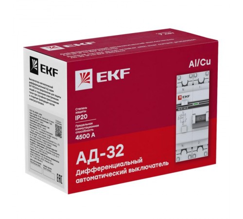 Выключатель автоматический дифференциального тока АД-32 1п+N 16А C 30мА тип AC PROxima (электронный)  DA32-16-30-pro  EKF (замена - D63N26E16C30)