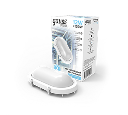 Светильник светодиодный пылевлагозащищенный для ЖКХ IP65 D175*110*76 12W IK10 1100lm 4000K SOLID антивандальный овальный 1/12  874618212  Gauss