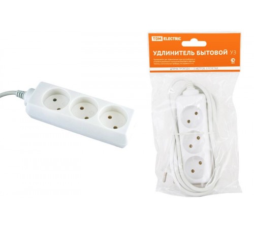 Удлинитель бытовой  У3  3 гнезда, 5метров, без заземления, ПВС 2х0,75мм2  10А/250В   SQ1303-0202  TDM