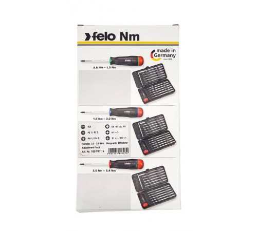 Отвертка c регулировкой крутящего момента Серия Nm 1,5-3,0 с набором насадок 12 шт в кейсе plus/minus  10099716  Felo