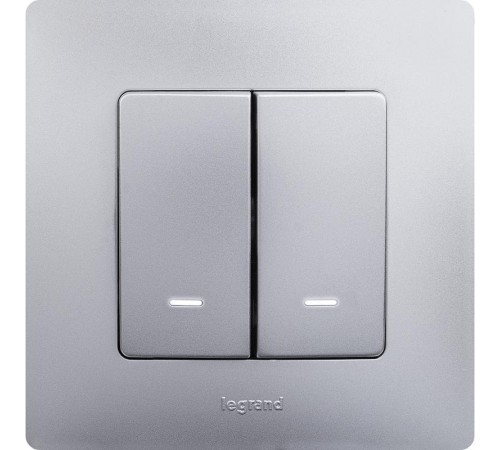 Etika Алюминий Выключатель 2-клавишный с подсветкой/индикациейавт, автозажимные клеммы, 10 AX, 250 В  672404  Legrand