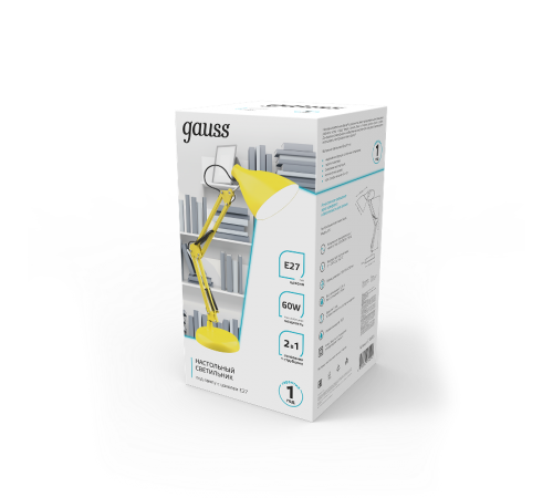 Светильник настольный GTL003 60W 220-240V E27 желтый струбцина и основание 1/12  GT0035  Gauss