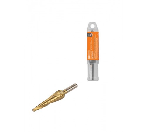 Сверло по металлу ступенчатое, 4-12 мм, 9 ступеней, нитрид., HSS, цилиндр. хв., "Рубин"   SQ1090-0711  TDM