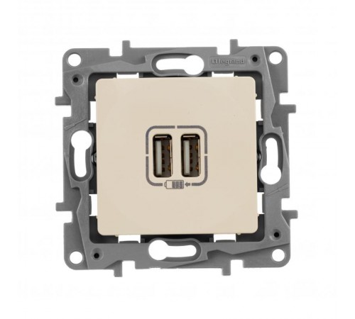 Etika Слоновая кость Розетка USB 2-ая 240В/5В 2400мА  672394  Legrand