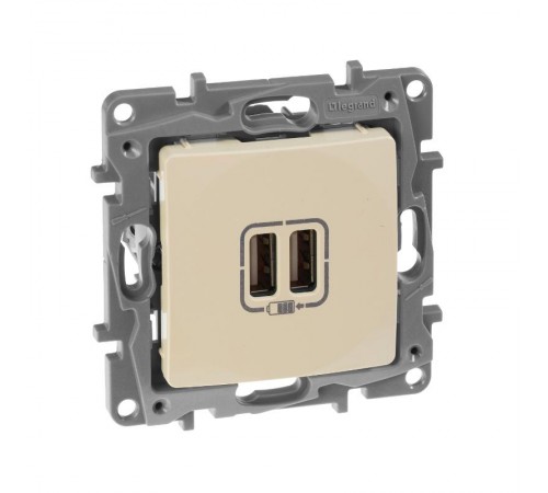 Etika Слоновая кость Розетка USB 2-ая 240В/5В 2400мА  672394  Legrand