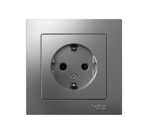 AtlasDesign Сталь Розетка с заземлением со шторками, 16А, (в сборе с рамкой)  ATN000944  SE