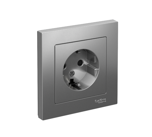 AtlasDesign Сталь Розетка с заземлением со шторками, 16А, (в сборе с рамкой)  ATN000944  SE