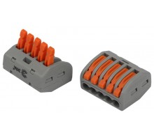 Клемма  NO-225-423 универсальная 222-415 с рычагами 5-проводная 0.08-2.5/4 мм2 (упаковка 2 шт.)  Б0067931  ЭРА