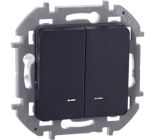 Inspiria Антрацит Выключатель 2-клавишный с подсветкой С/У без рамки 673633  Legrand