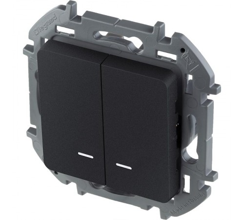 Inspiria Антрацит Выключатель 2-клавишный с подсветкой С/У без рамки 673633  Legrand