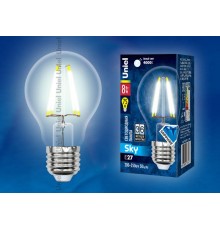 Лампа светодиодная LED-A60-8W/NW/E27/CL PLS02WH LED. "груша" прозр. Серия Sky. 4000К  UL-00001372  Uniel