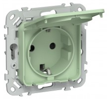 FLITE Розетка с заземлением со шторками с крышкой. 16А IP44 РСшкр11-0-44-ФлФ фисташковый  FI-R16-16-44-K93  IEK