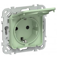 FLITE Розетка с заземлением со шторками с крышкой. 16А IP44 РСшкр11-0-44-ФлФ фисташковый  FI-R16-16-44-K93  IEK