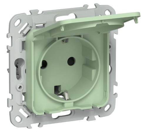 FLITE Розетка с заземлением со шторками с крышкой. 16А IP44 РСшкр11-0-44-ФлФ фисташковый  FI-R16-16-44-K93  IEK