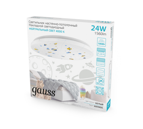 Светильник светодиодный накладной, 380x63, 24Вт, 1560Лм, IP20, 4000K, круглый (космос),1/10  941411224R  Gauss