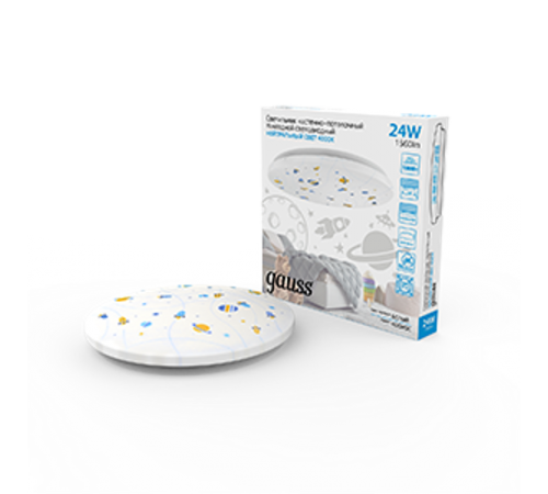 Светильник светодиодный накладной, 380x63, 24Вт, 1560Лм, IP20, 4000K, круглый (космос),1/10  941411224R  Gauss