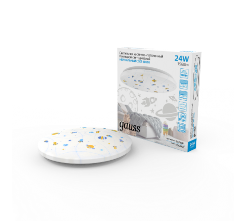 Светильник светодиодный накладной, 380x63, 24Вт, 1560Лм, IP20, 4000K, круглый (космос),1/10  941411224R  Gauss