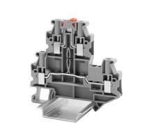 Клемма двухуровневая, верх. ур. с размыкателем, нижний -проходной, винт. зажим, 4 подкл., 4 кв.мм, серая  TTURB-4-MT  DKC