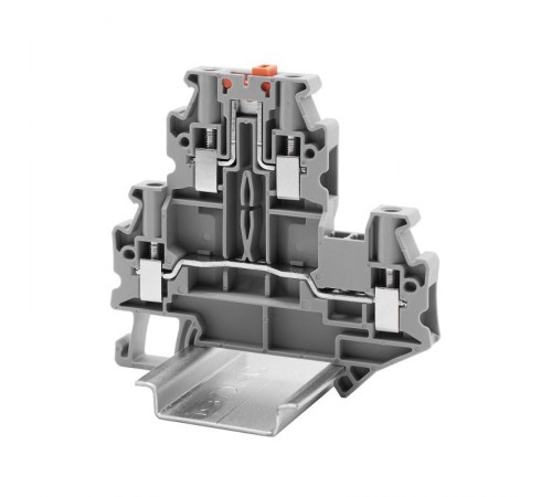 Клемма двухуровневая, верх. ур. с размыкателем, нижний -проходной, винт. зажим, 4 подкл., 4 кв.мм, серая  TTURB-4-MT  DKC