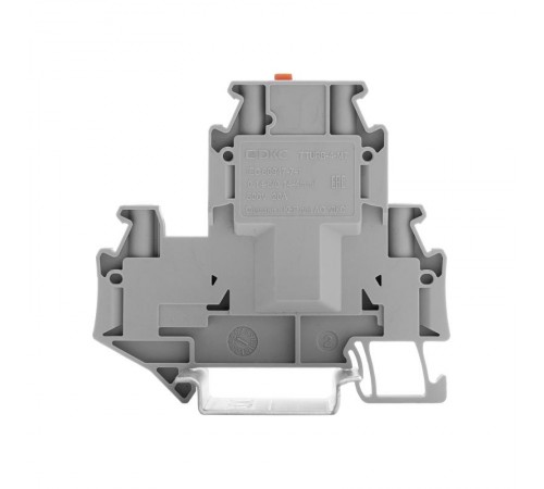 Клемма двухуровневая, верх. ур. с размыкателем, нижний -проходной, винт. зажим, 4 подкл., 4 кв.мм, серая  TTURB-4-MT  DKC