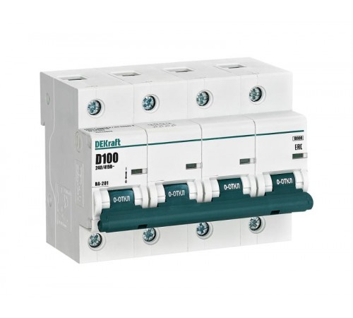 Выключатель автоматический четырехполюсный ВА-201 100А D 10кА  13024DEK  DEKraft