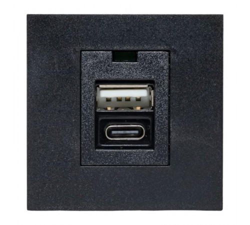 Розетка USB A+C, 2.1А, 2 гнезда, без индикатора, черная, матовая E2MR2B-21USB-10-ACEKF