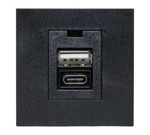 Розетка USB A+C, 2.1А, 2 гнезда, без индикатора, черная, матовая E2MR2B-21USB-10-ACEKF