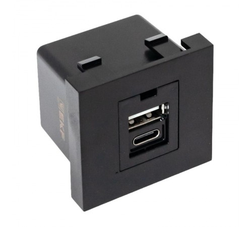 Розетка USB A+C, 2.1А, 2 гнезда, без индикатора, черная, матовая E2MR2B-21USB-10-ACEKF