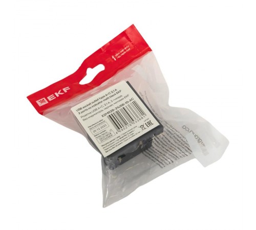 Розетка USB A+C, 2.1А, 2 гнезда, без индикатора, черная, матовая E2MR2B-21USB-10-ACEKF
